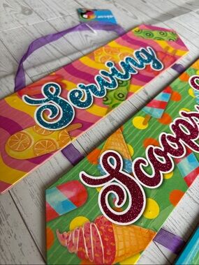 NWT Summer Fun Triple Layered Hanging Wall Plaques ice cream party Wood Sign